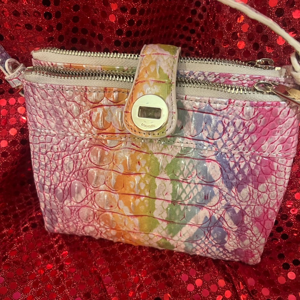 Women's Rainbow Croc-Embossed Leather Crossbody Bag BRAHMIN MOJITO 7.75”W 6.5”H
